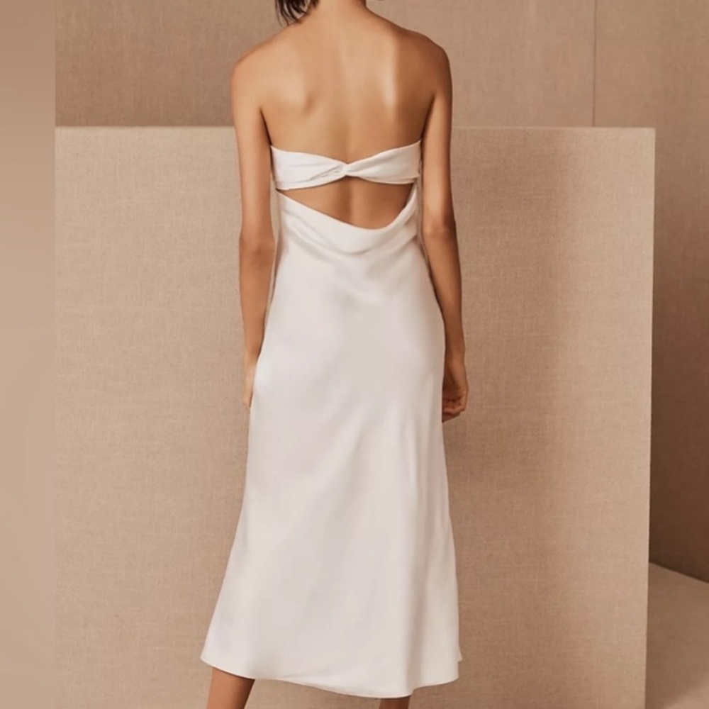 BHLDN x Sachin & Babi Aubrey 10 White Satin Silky Strapless Midi Wedding Dress - Picture 2 of 7